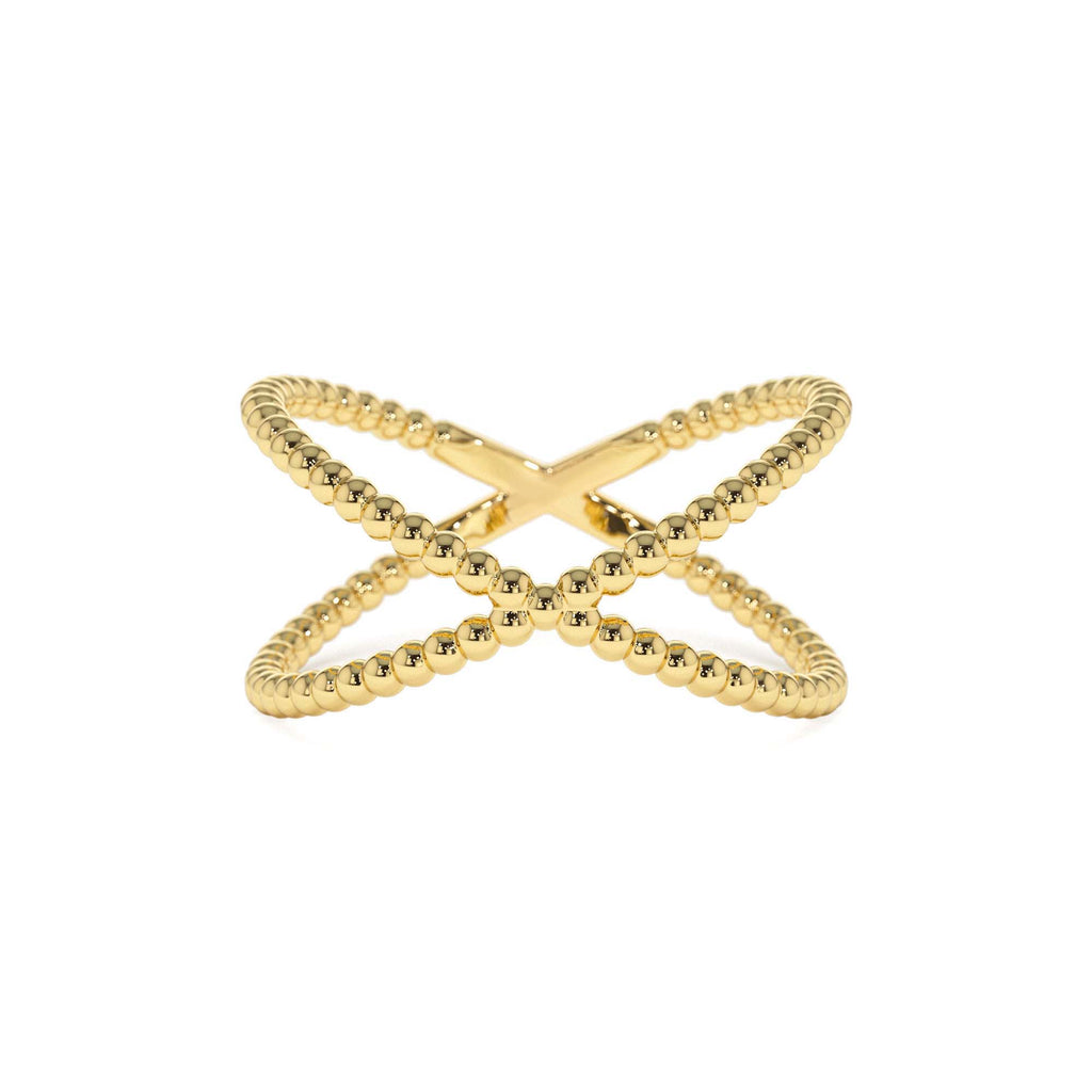 Beaded Band Criss Cross Statement Ring in 14K Gold — view 1