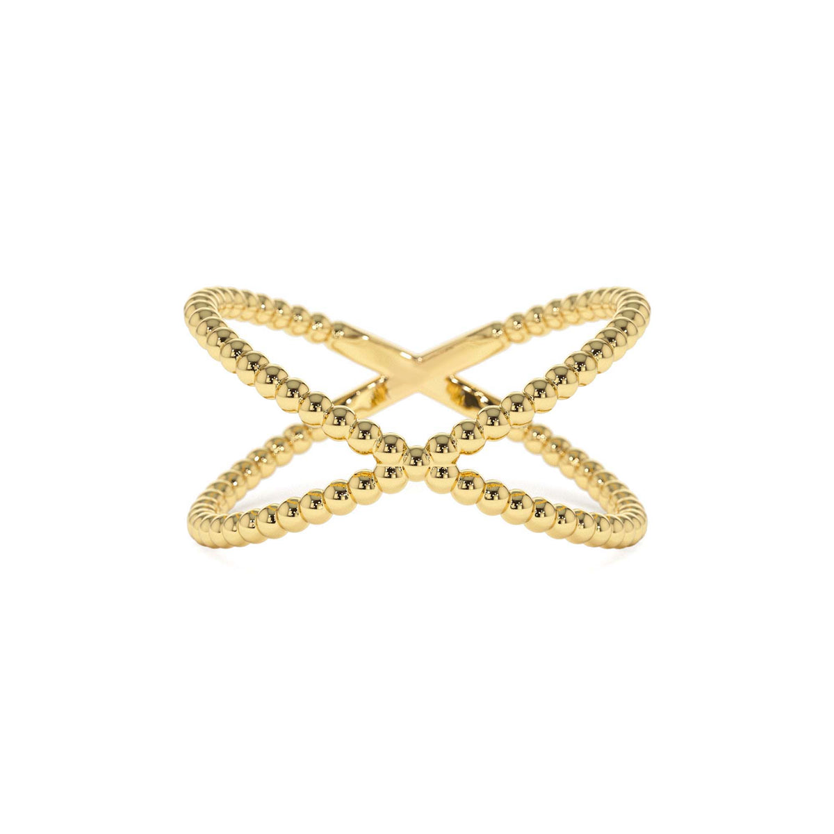 Beaded Band Criss Cross Statement Ring in 14K Gold — view 1