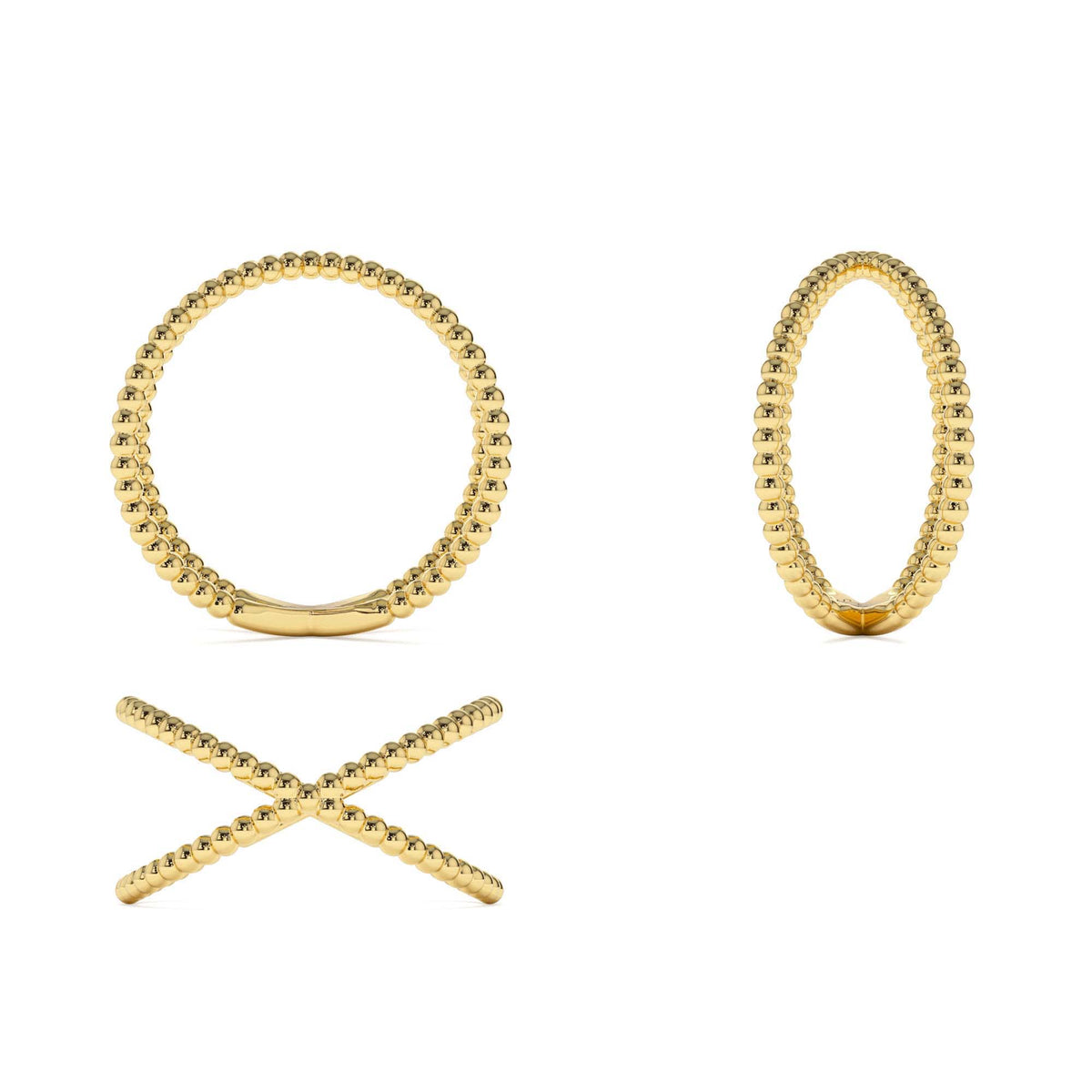 Beaded Band Criss Cross Statement Ring in 14K Gold — view 3
