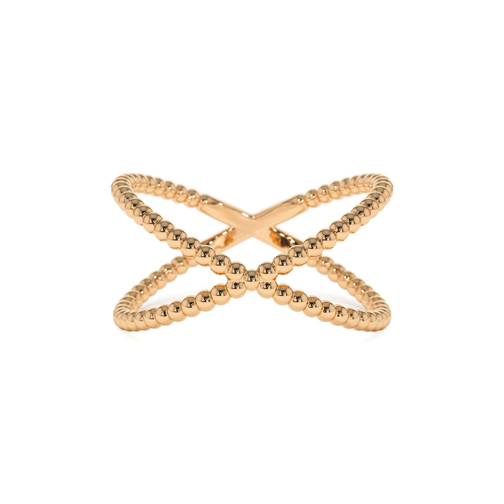 Beaded Band Criss Cross Statement Ring in 14K Gold — view 5