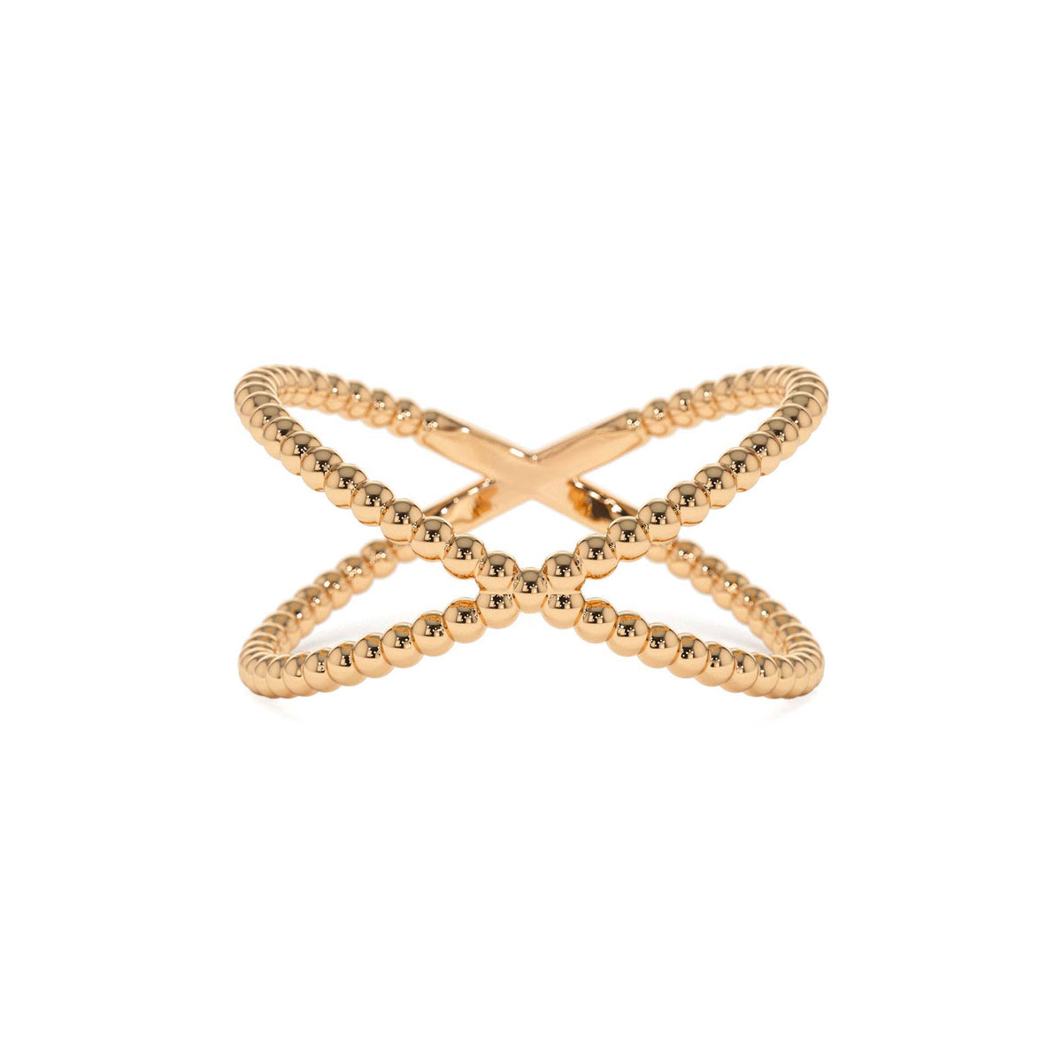 Beaded Band Criss Cross Statement Ring in 14K Gold — view 5