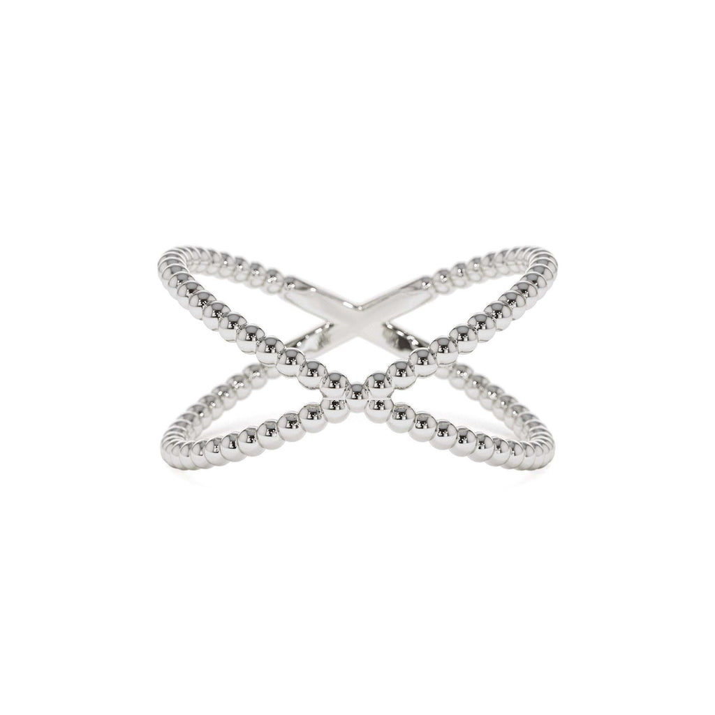 Beaded Band Criss Cross Statement Ring in 14K Gold — view 4