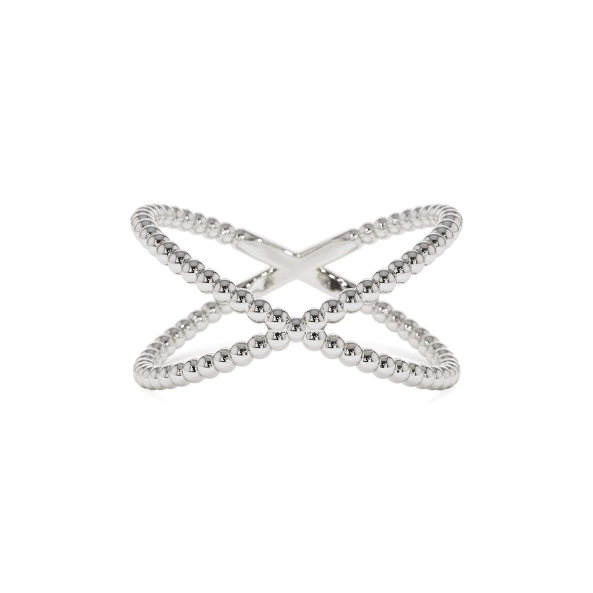 Beaded Band Criss Cross Statement Ring in 14K Gold — view 4