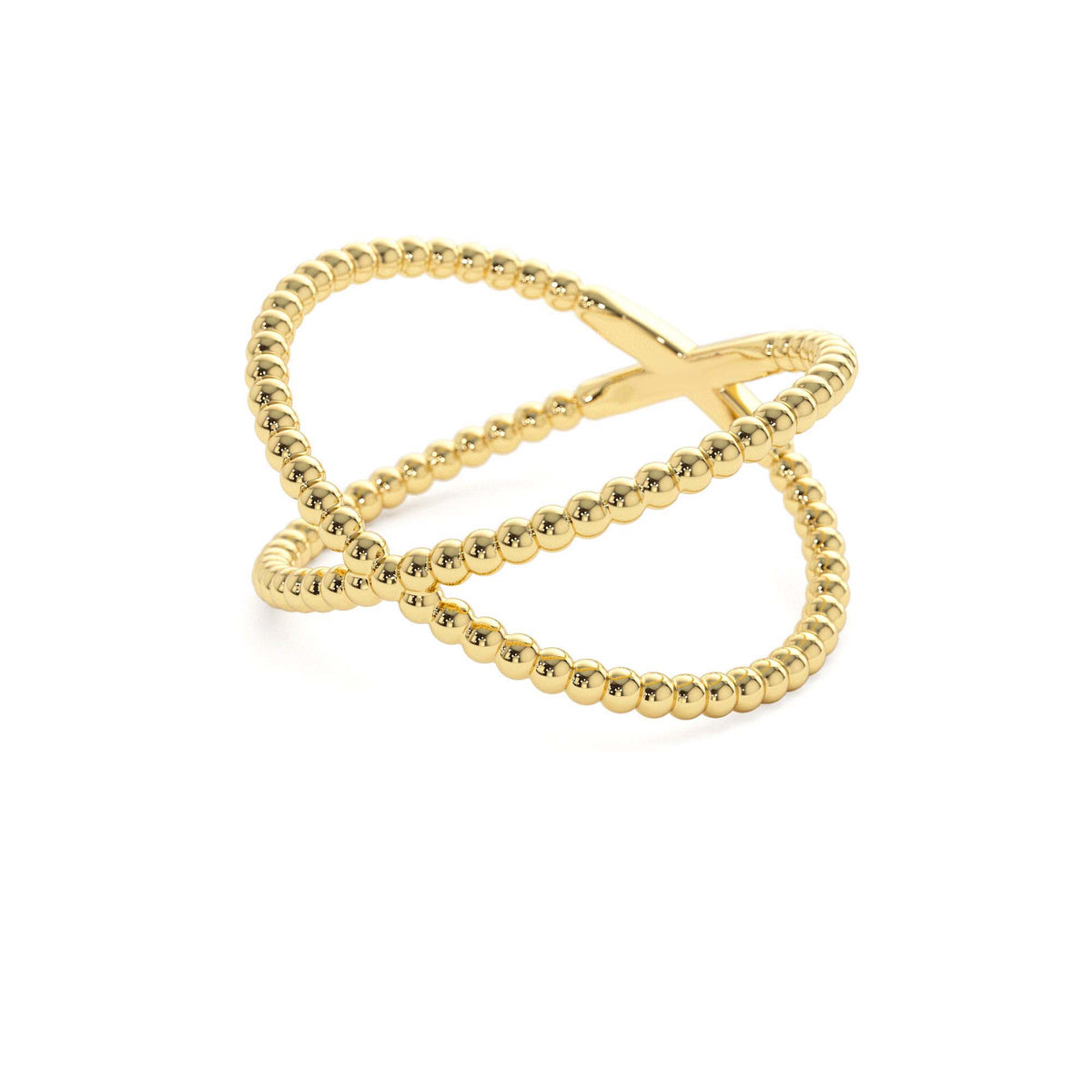 Beaded Band Criss Cross Statement Ring in 14K Gold — view 2