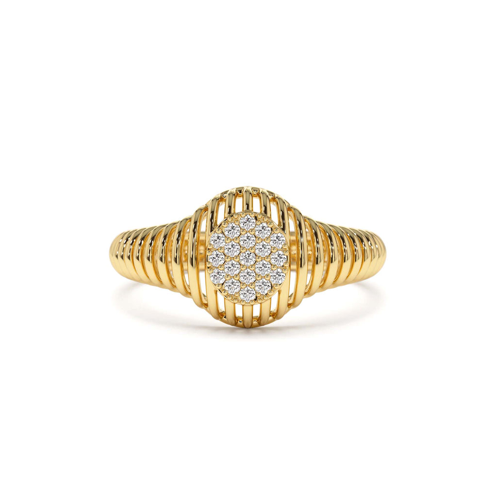 Ribbed Oval Signet Ring in 14K Gold — view 1