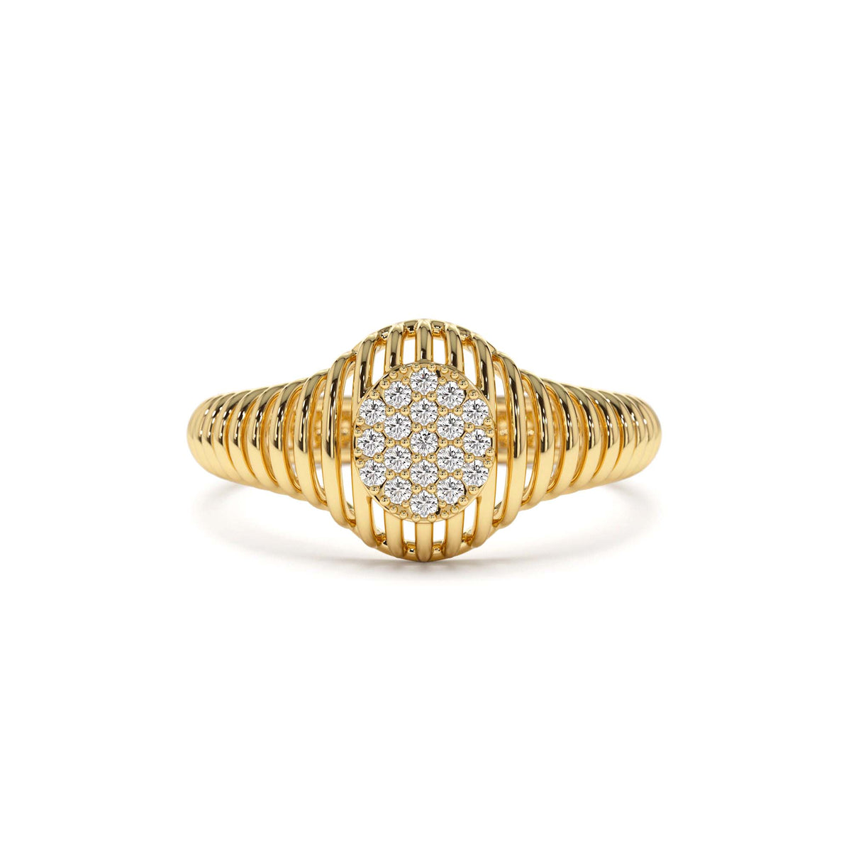 Ribbed Oval Signet Ring in 14K Gold — view 1