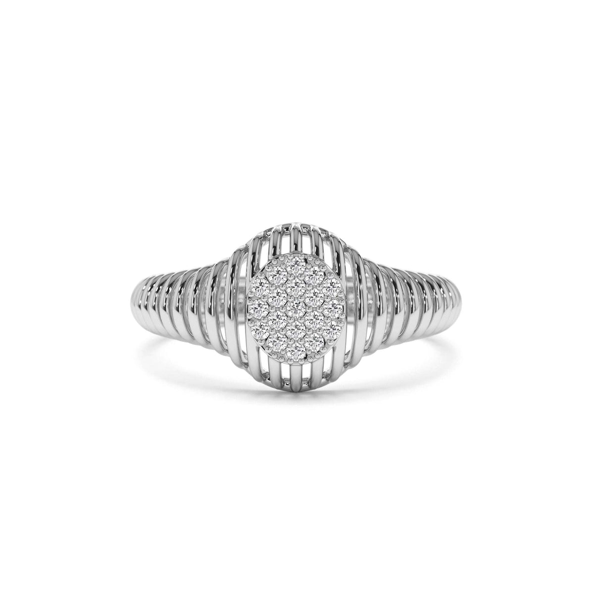 Ribbed Oval Signet Ring in 14K Gold — view 4