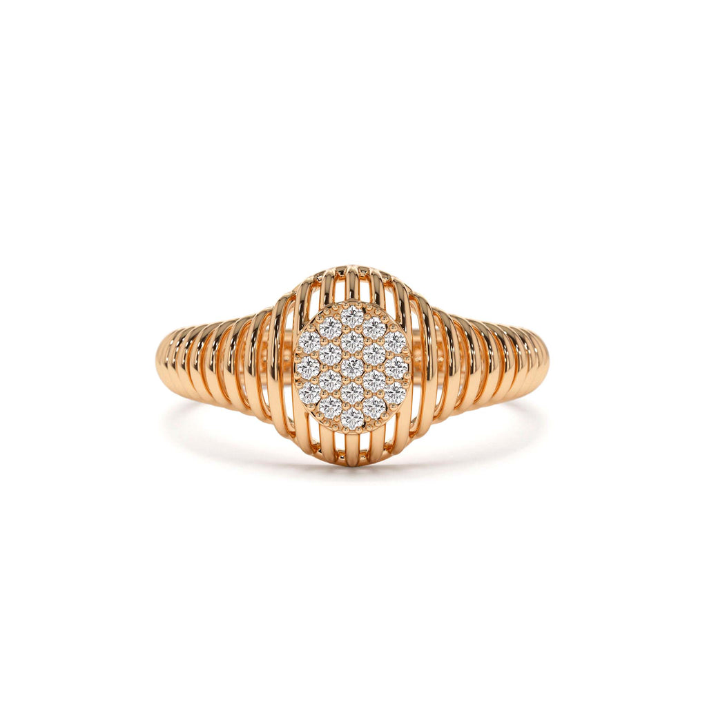 Ribbed Oval Signet Ring in 14K Gold — view 5