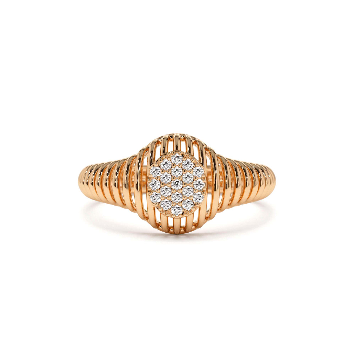 Ribbed Oval Signet Ring in 14K Gold — view 5