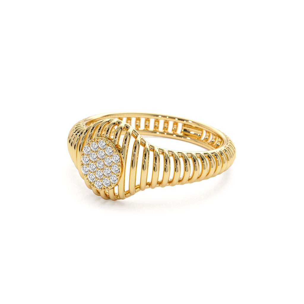 Ribbed Oval Signet Ring in 14K Gold — view 2