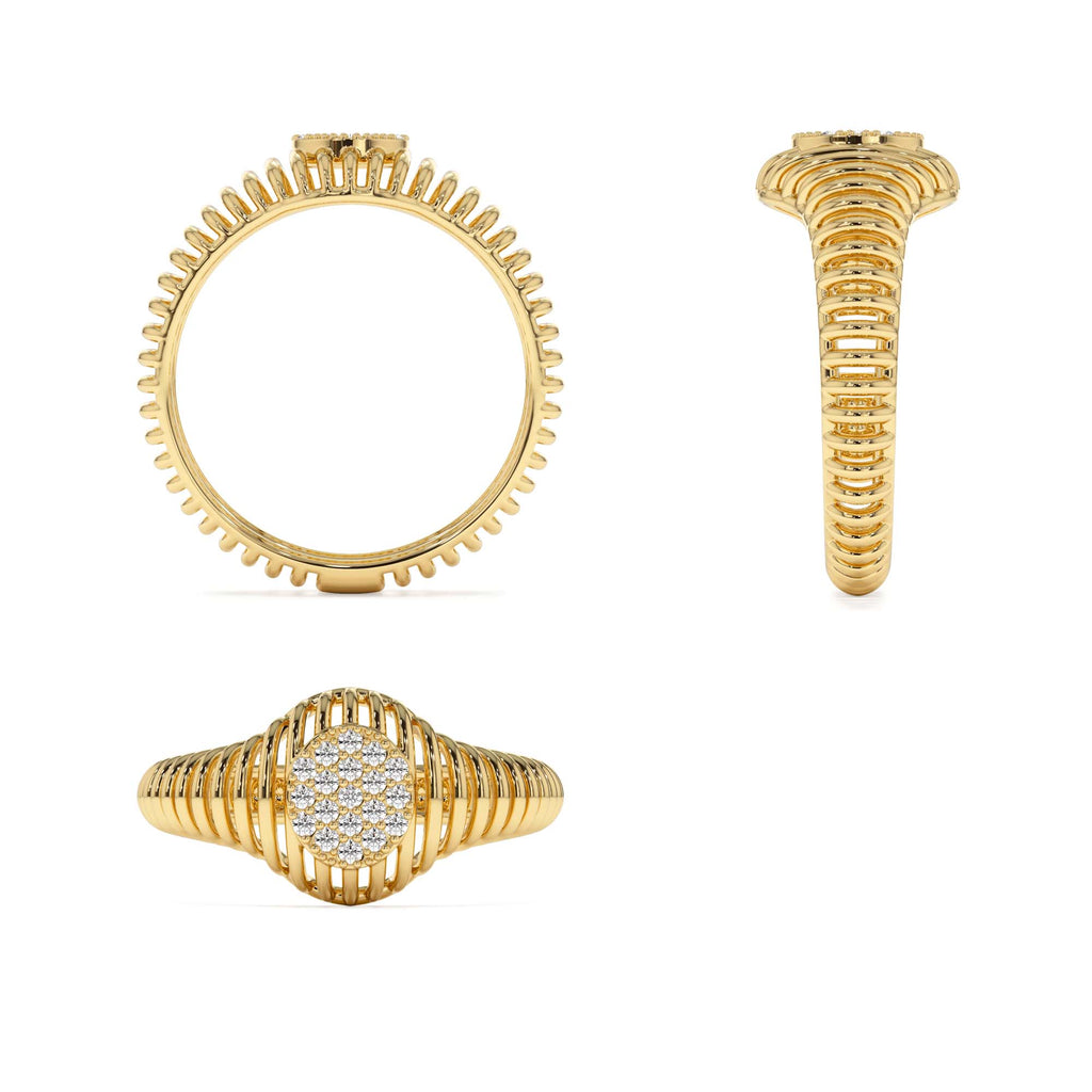 Ribbed Oval Signet Ring in 14K Gold — view 3