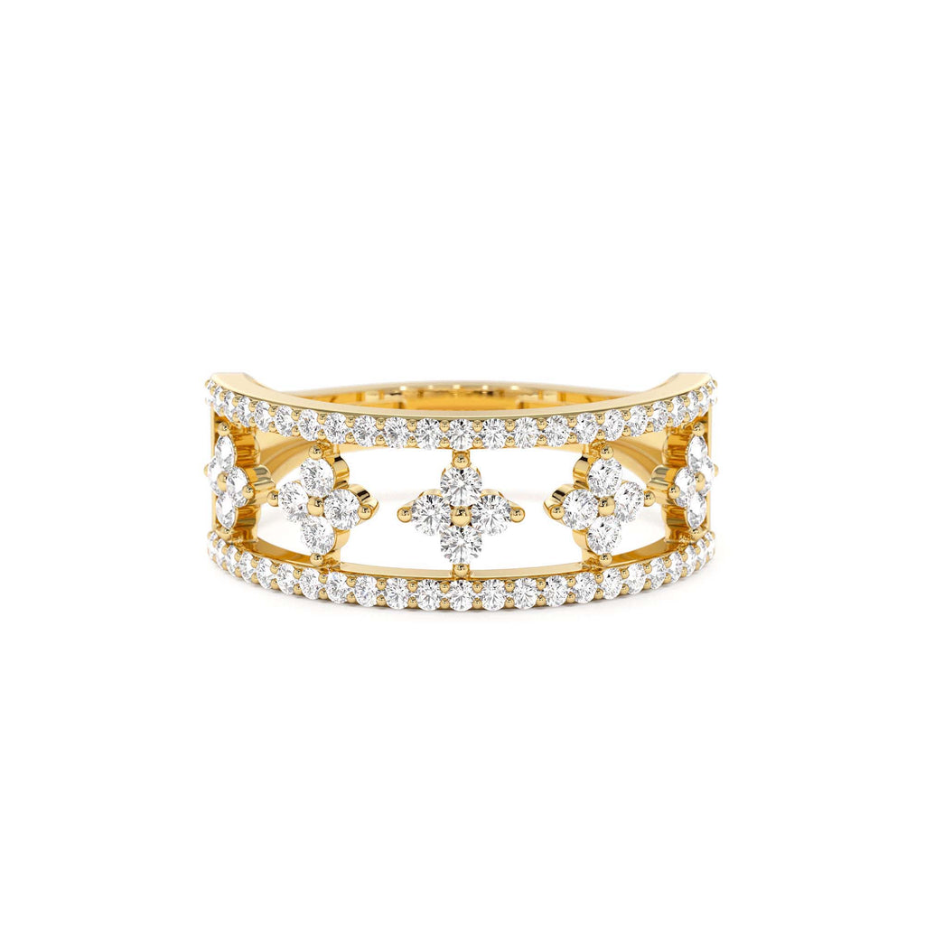 Double Row Pave Diamond Ring w/ Diamond Cluster Accents in 14K Gold — view 1