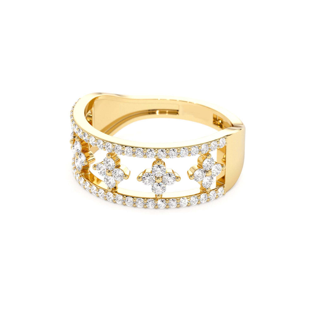 Double Row Pave Diamond Ring w/ Diamond Cluster Accents in 14K Gold — view 2