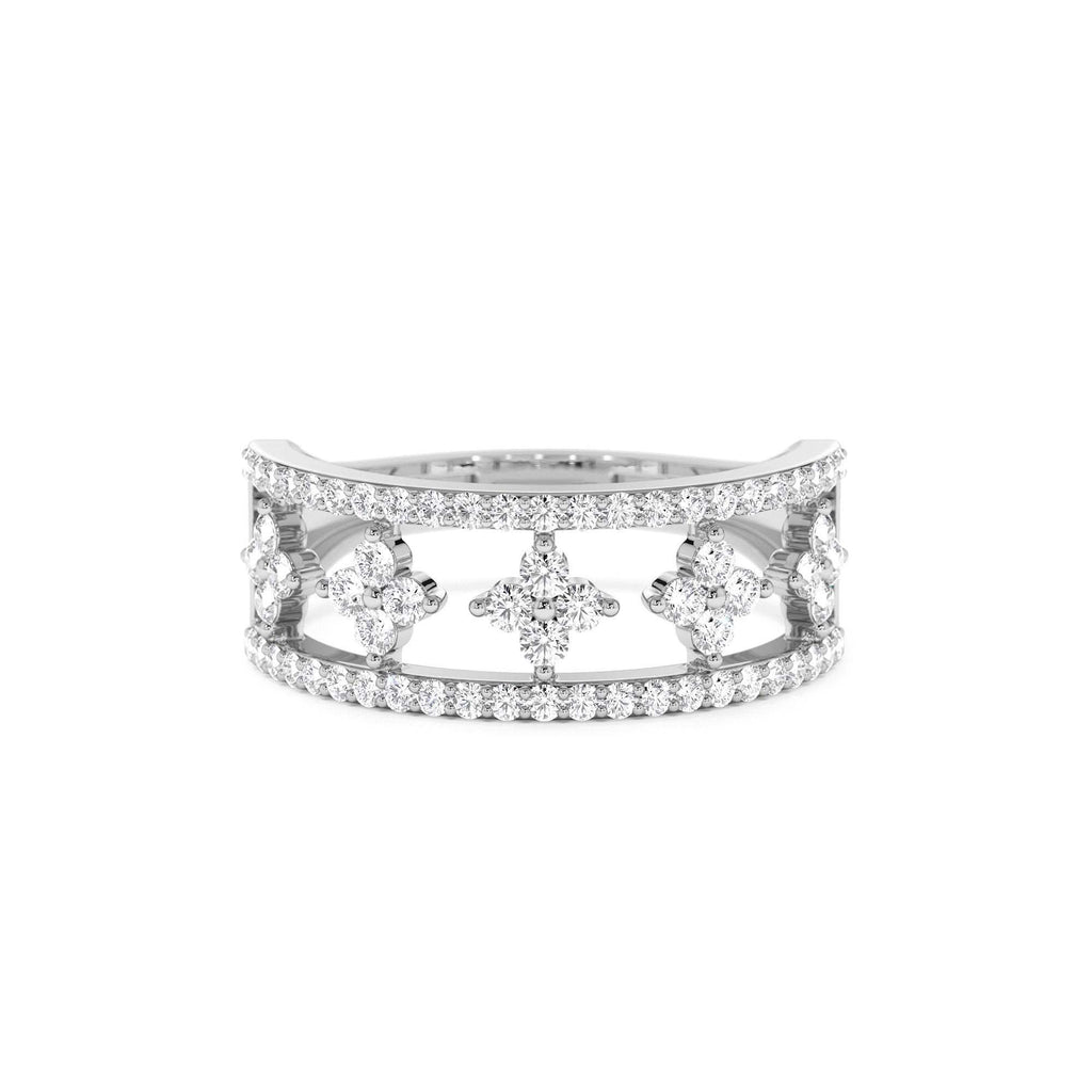 Double Row Pave Diamond Ring w/ Diamond Cluster Accents in 14K Gold — view 4