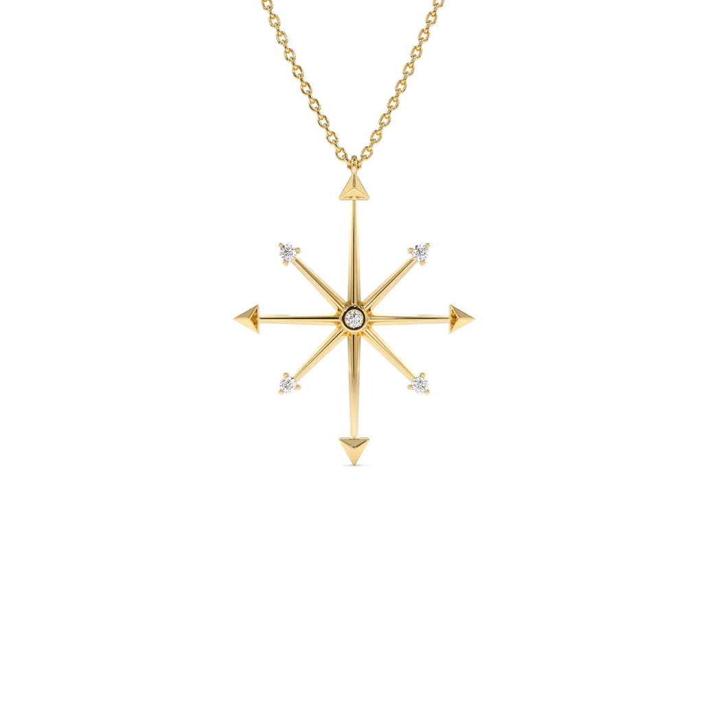 Layering Diamond Compass Charm Necklace in 14K Gold — view 1