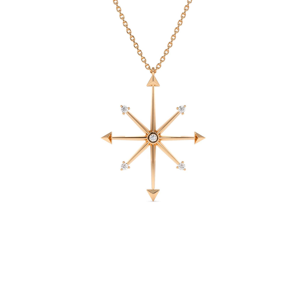 Layering Diamond Compass Charm Necklace in 14K Gold — view 3