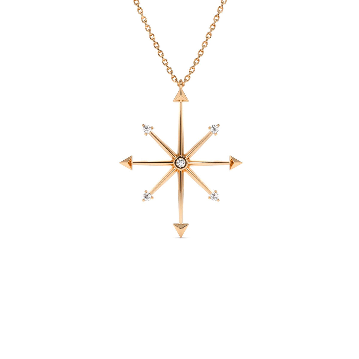 Layering Diamond Compass Charm Necklace in 14K Gold — view 3