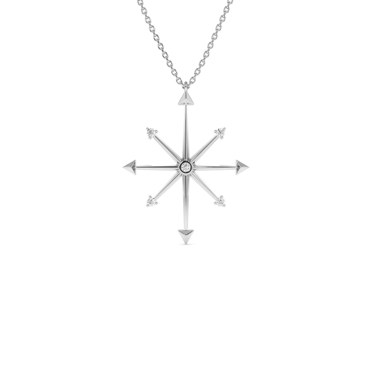 Layering Diamond Compass Charm Necklace in 14K Gold — view 2