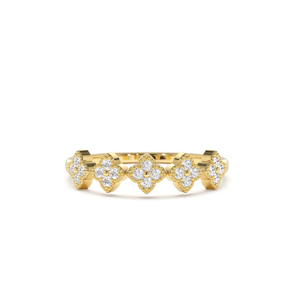Round Diamond Stackable Clover Cluster Ring in 14K Gold — view 1