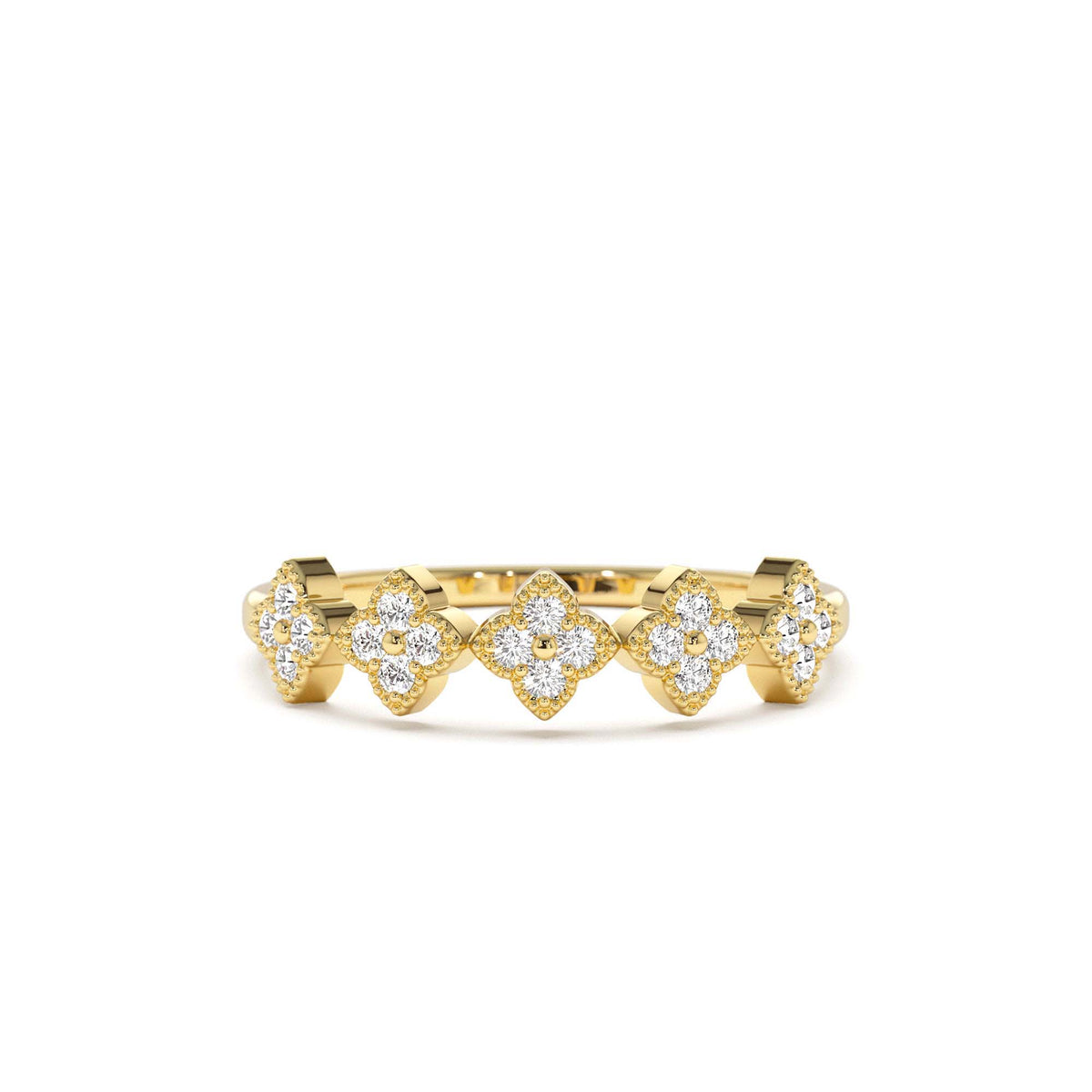 Round Diamond Stackable Clover Cluster Ring in 14K Gold — view 1