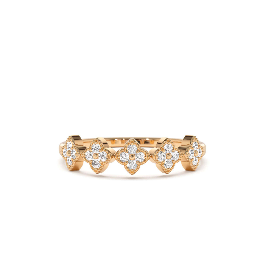 Round Diamond Stackable Clover Cluster Ring in 14K Gold — view 5