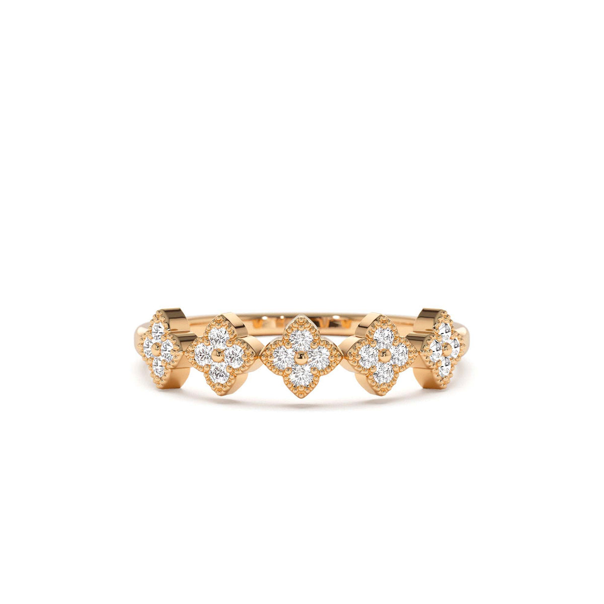 Round Diamond Stackable Clover Cluster Ring in 14K Gold — view 5