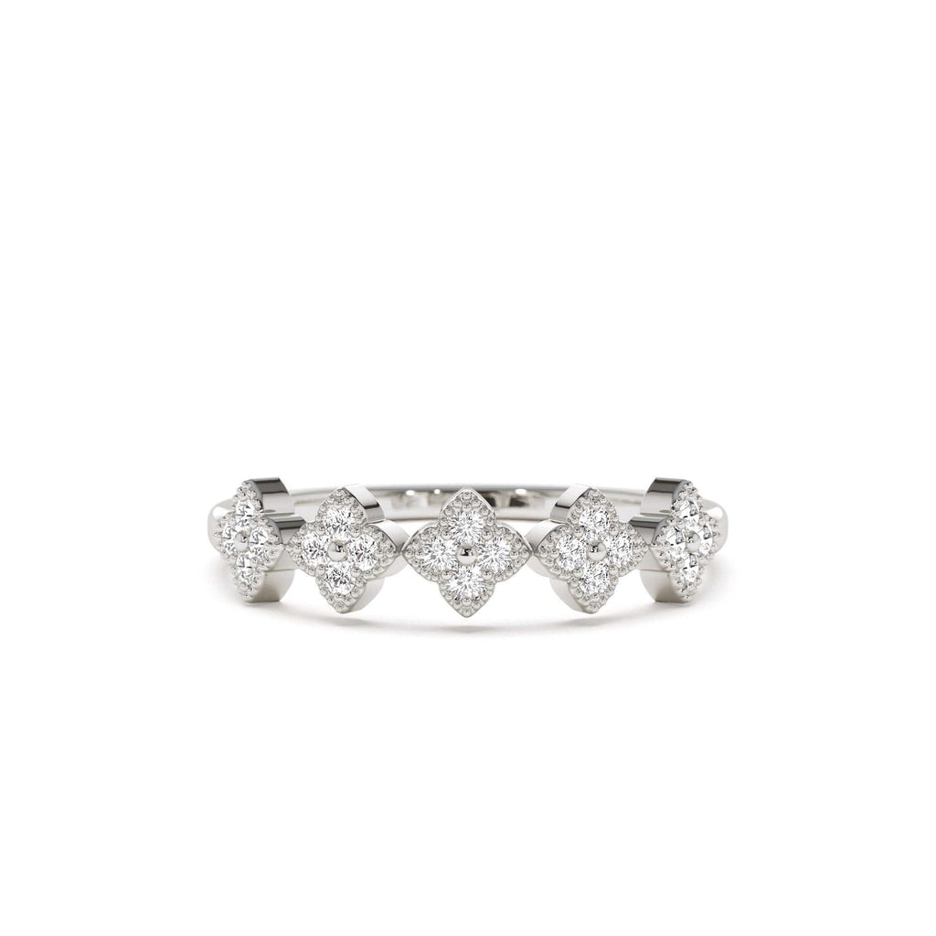 Round Diamond Stackable Clover Cluster Ring in 14K Gold — view 4