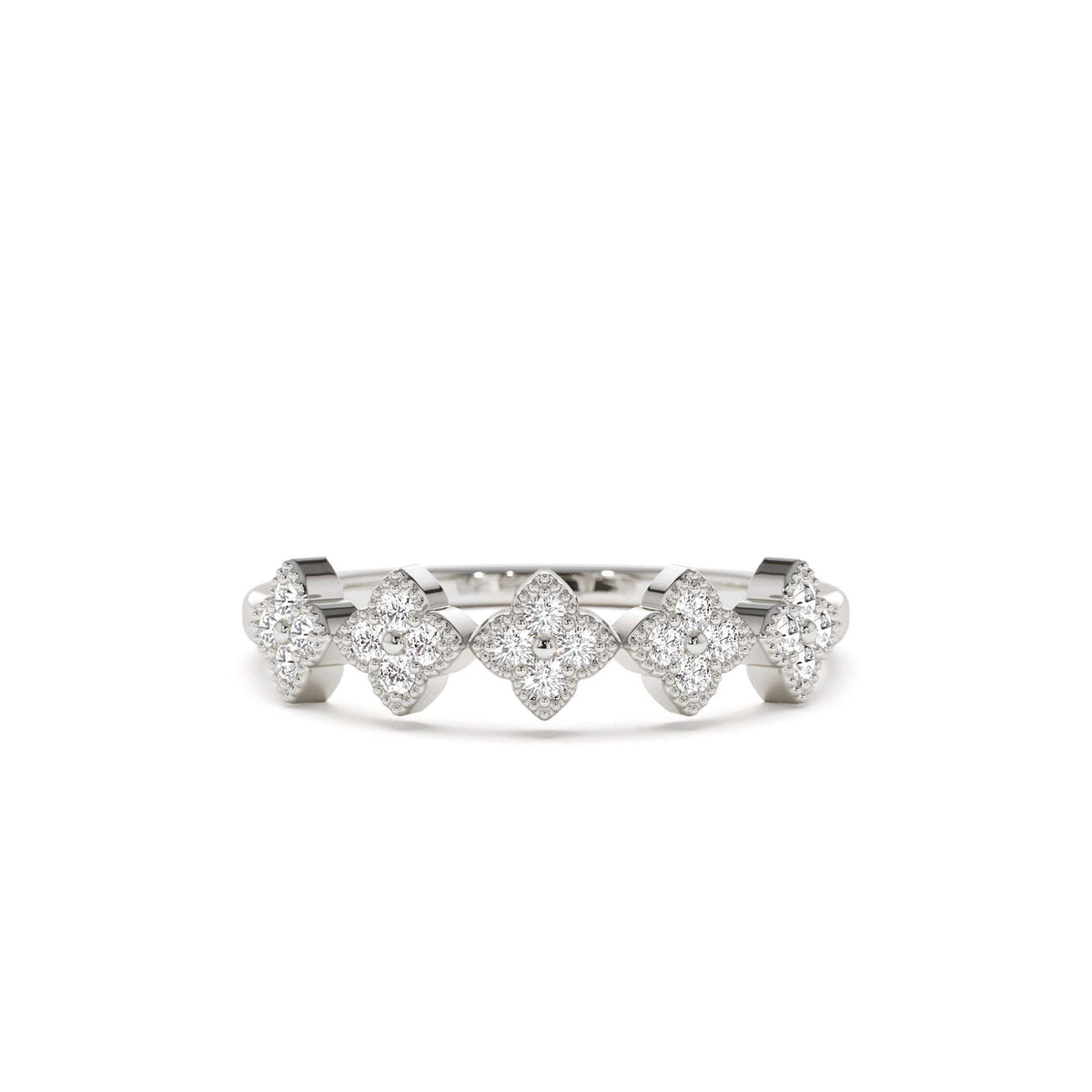 Round Diamond Stackable Clover Cluster Ring in 14K Gold — view 4