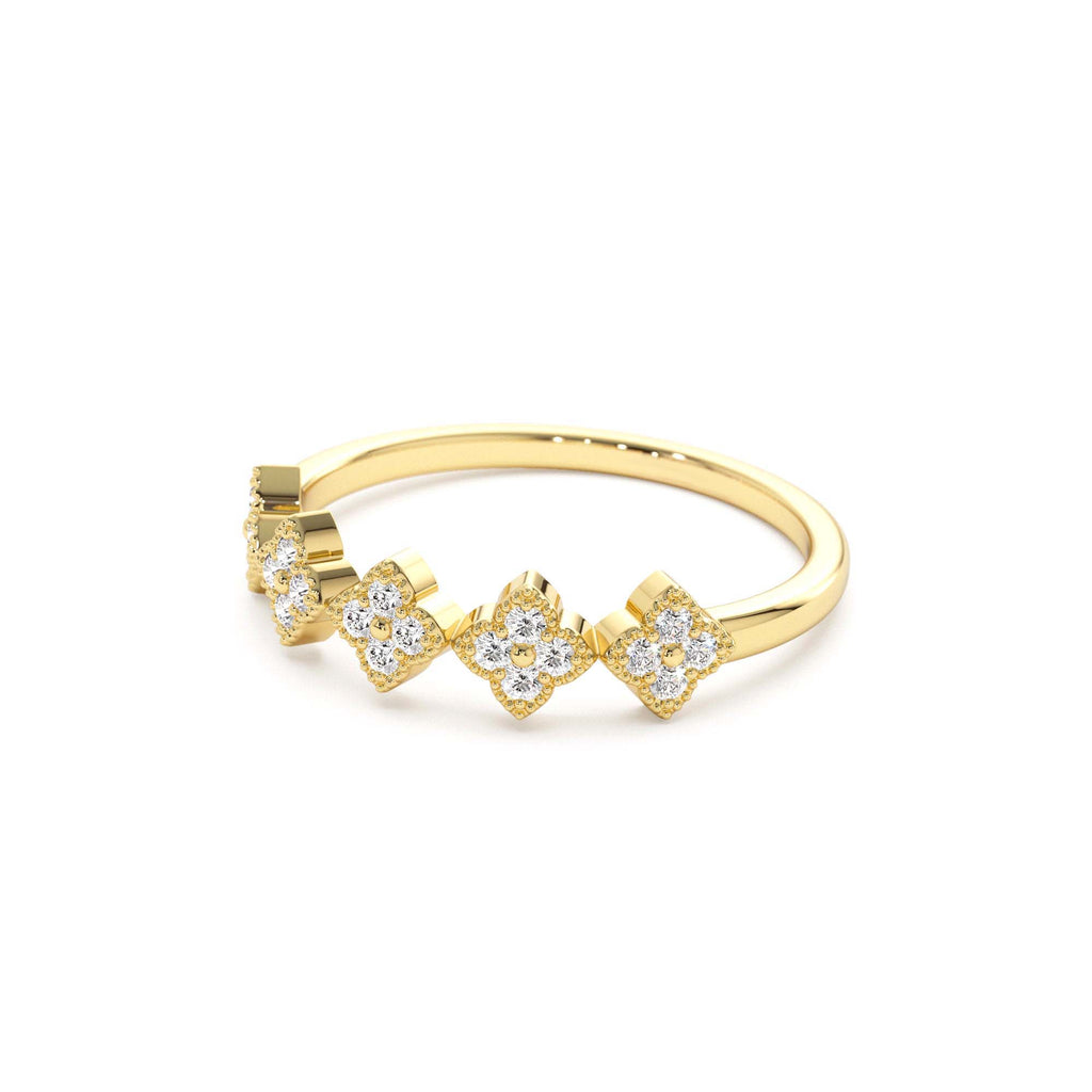 Round Diamond Stackable Clover Cluster Ring in 14K Gold — view 2