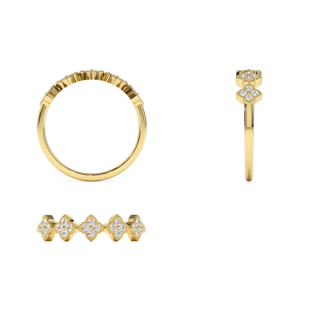 Round Diamond Stackable Clover Cluster Ring in 14K Gold — view 3