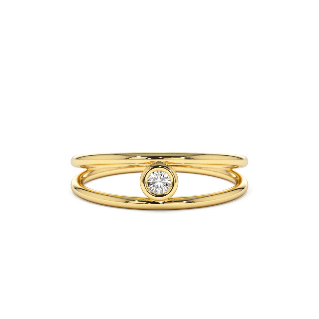 Double Band Bezel Setting Diamond Solitaire Ring in 14K Gold — view 1