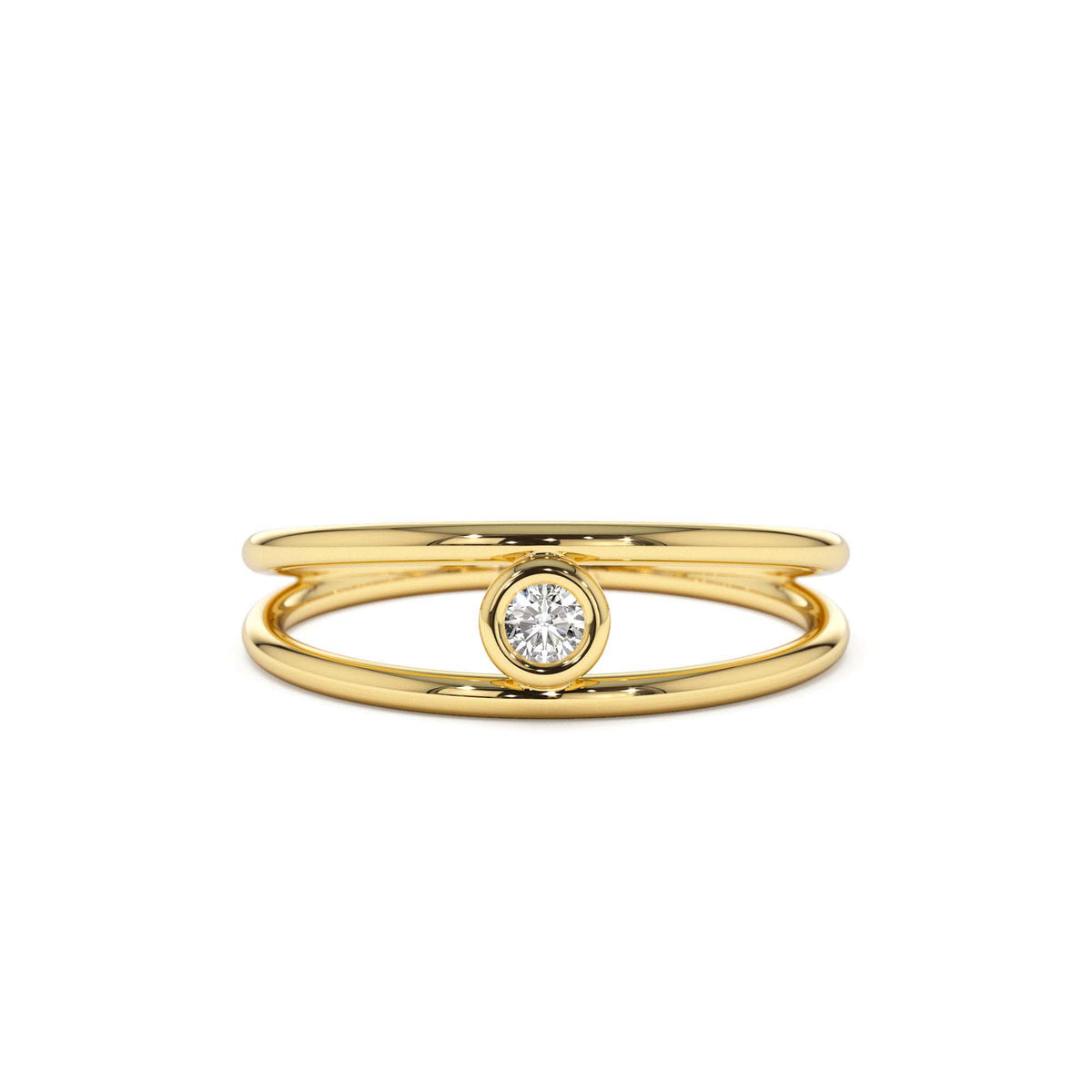 Double Band Bezel Setting Diamond Solitaire Ring in 14K Gold — view 1