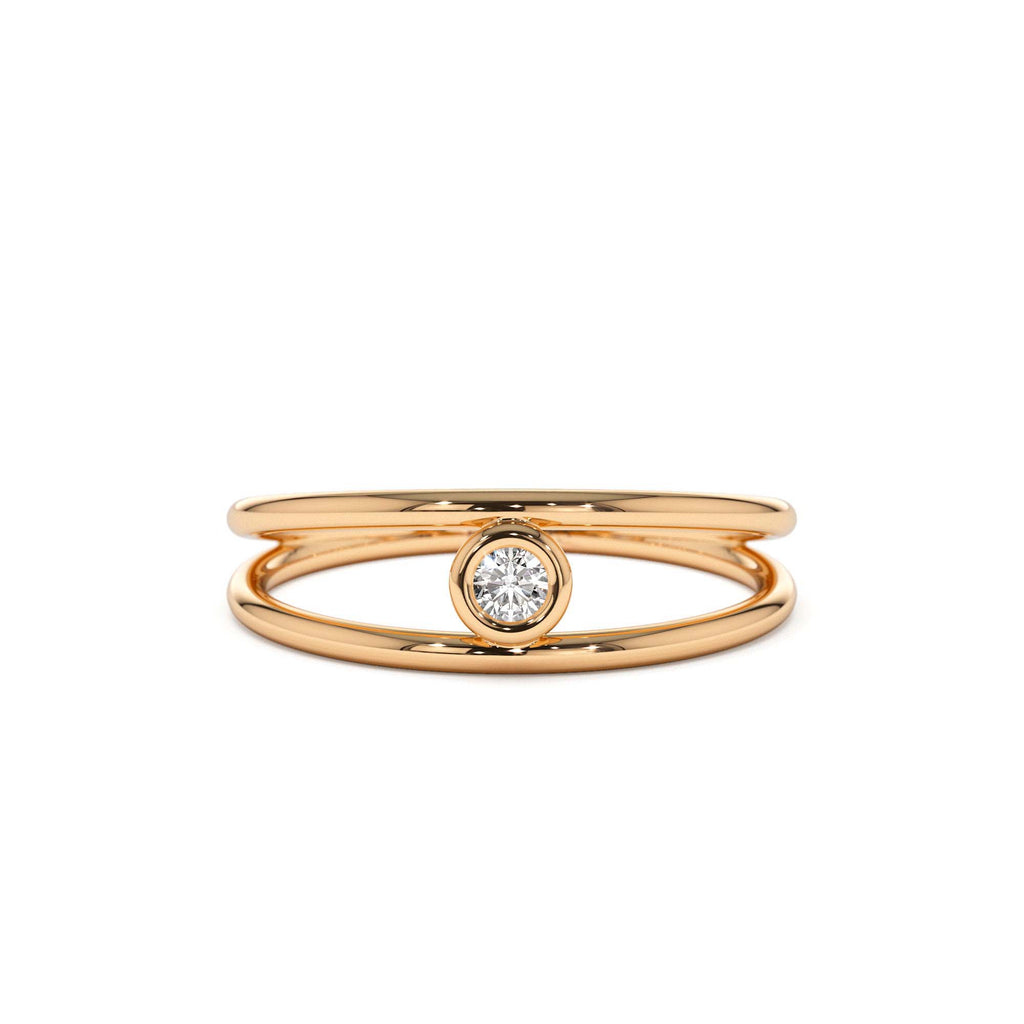 Double Band Bezel Setting Diamond Solitaire Ring in 14K Gold — view 5