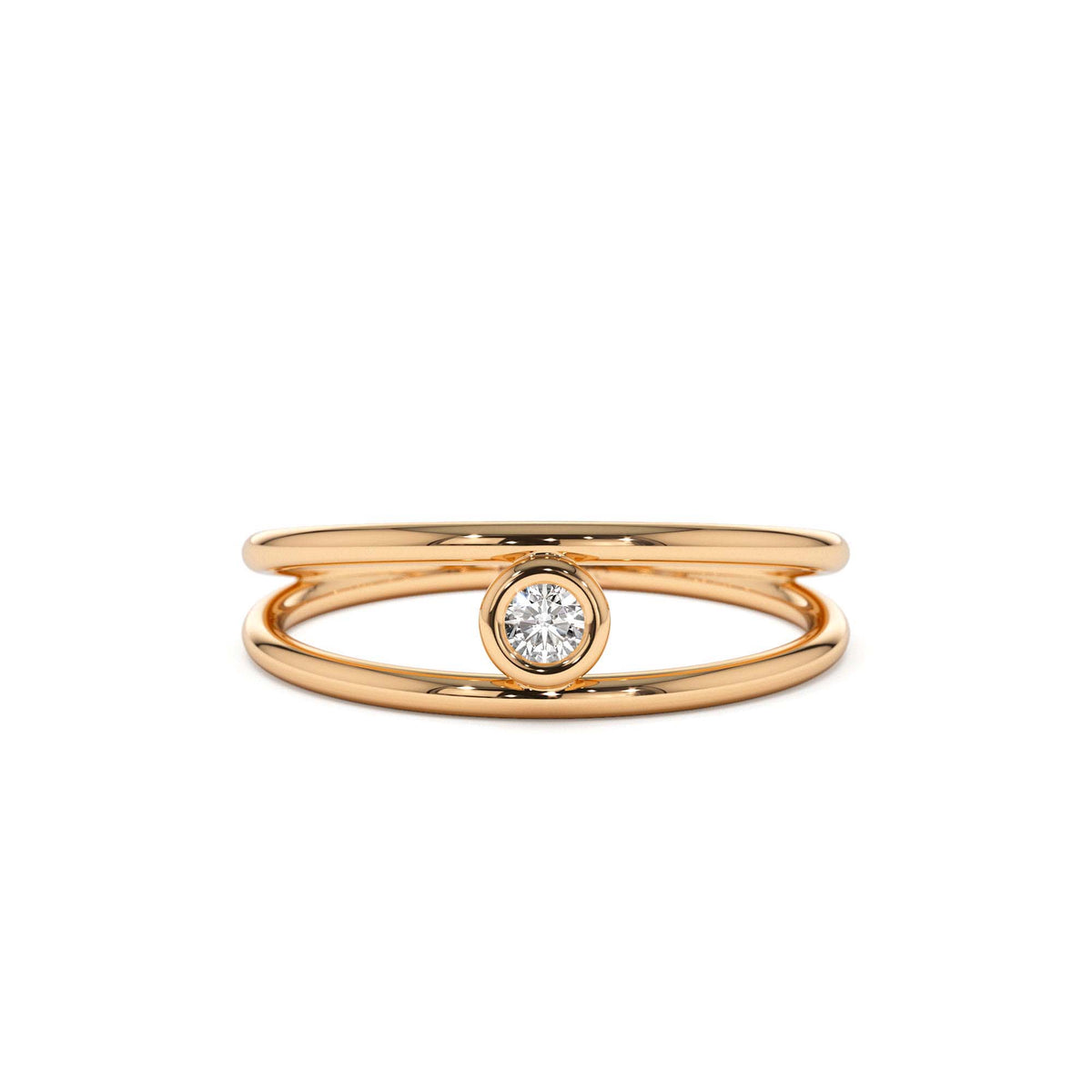 Double Band Bezel Setting Diamond Solitaire Ring in 14K Gold — view 5