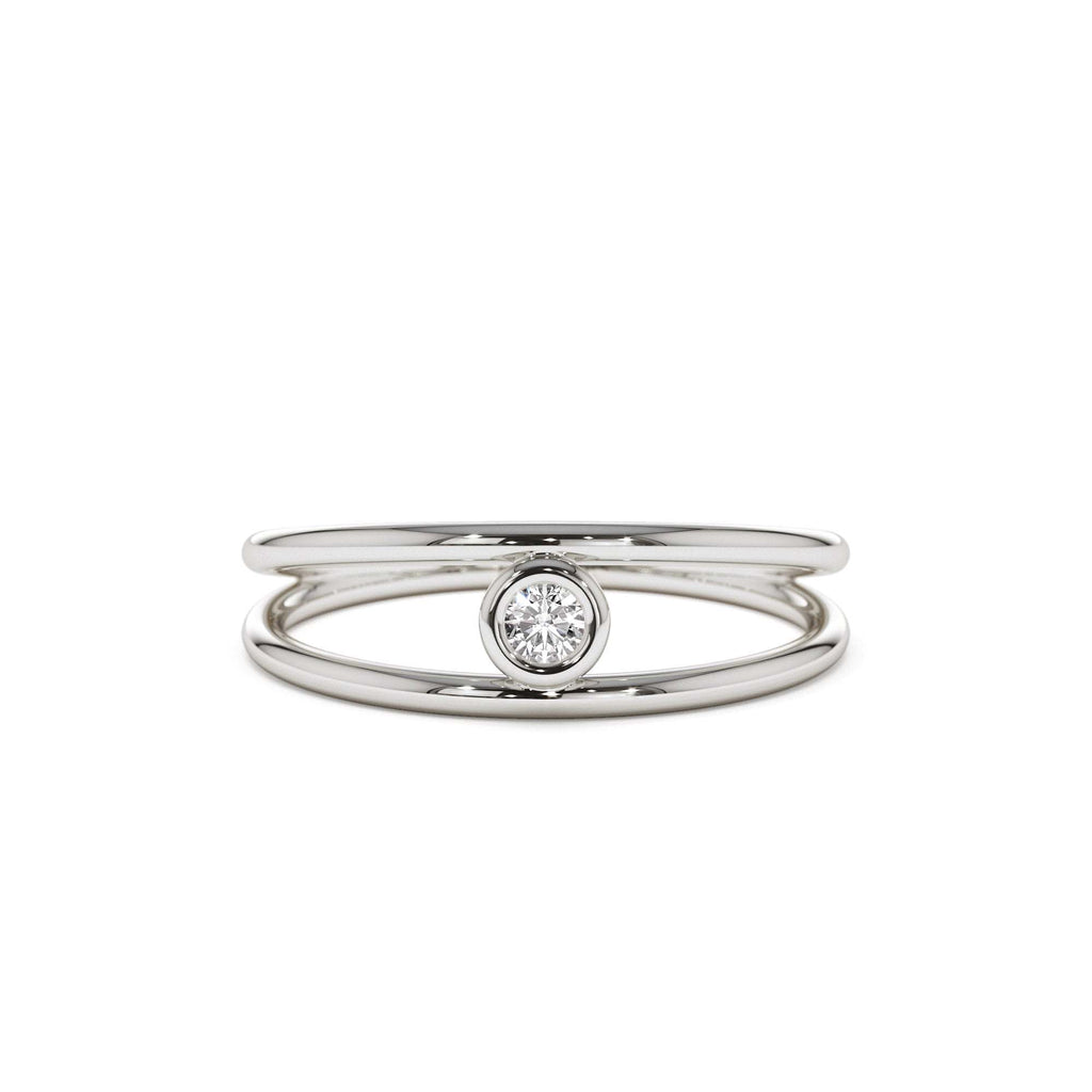 Double Band Bezel Setting Diamond Solitaire Ring in 14K Gold — view 4