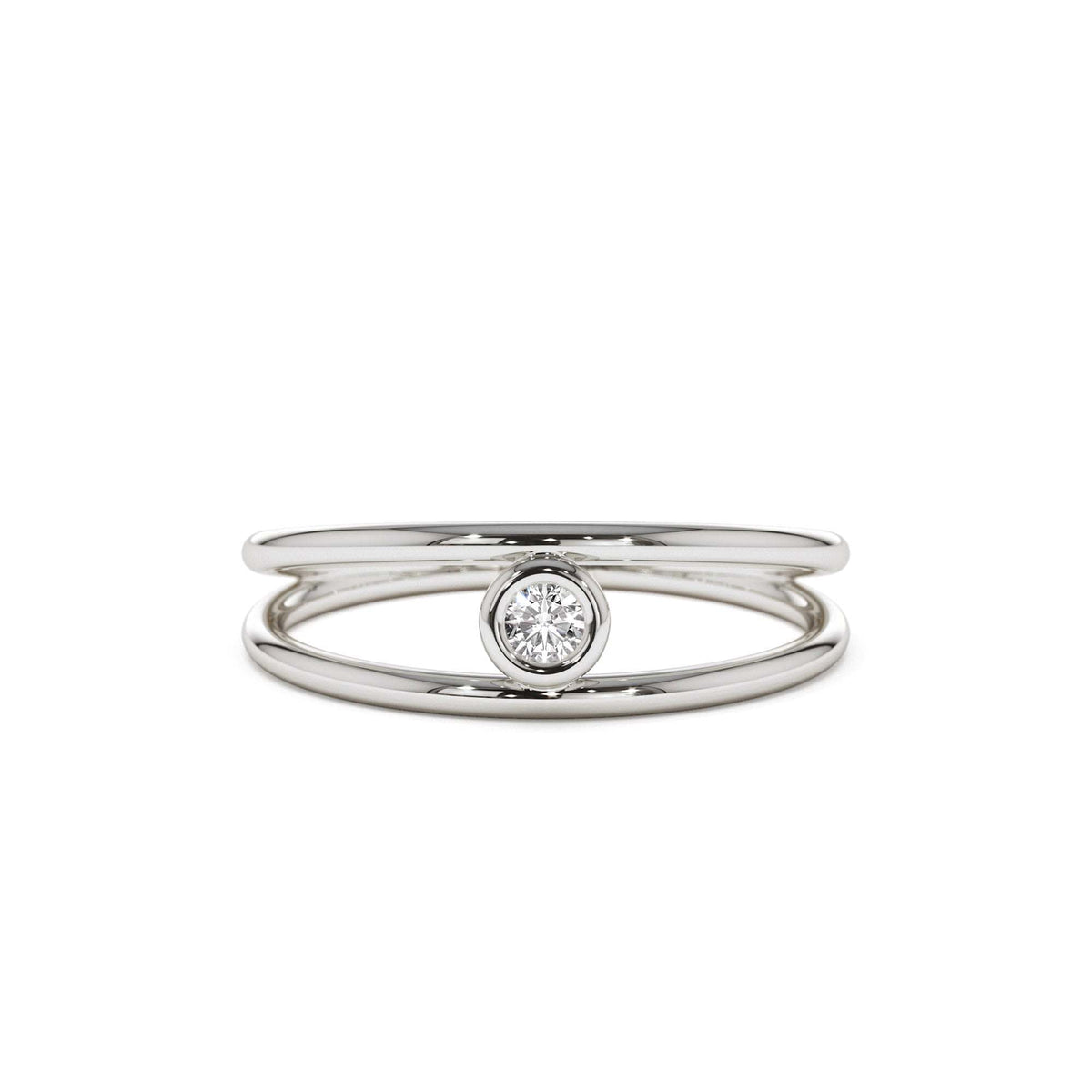 Double Band Bezel Setting Diamond Solitaire Ring in 14K Gold — view 4