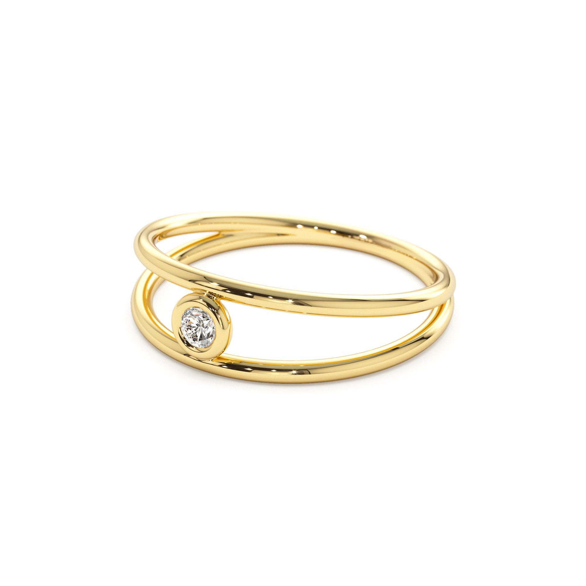 Double Band Bezel Setting Diamond Solitaire Ring in 14K Gold — view 2