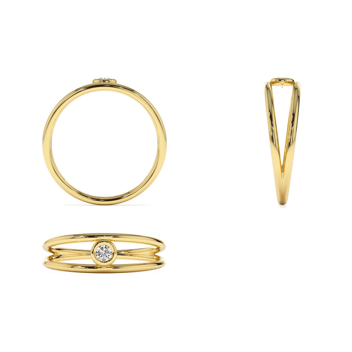 Double Band Bezel Setting Diamond Solitaire Ring in 14K Gold — view 3