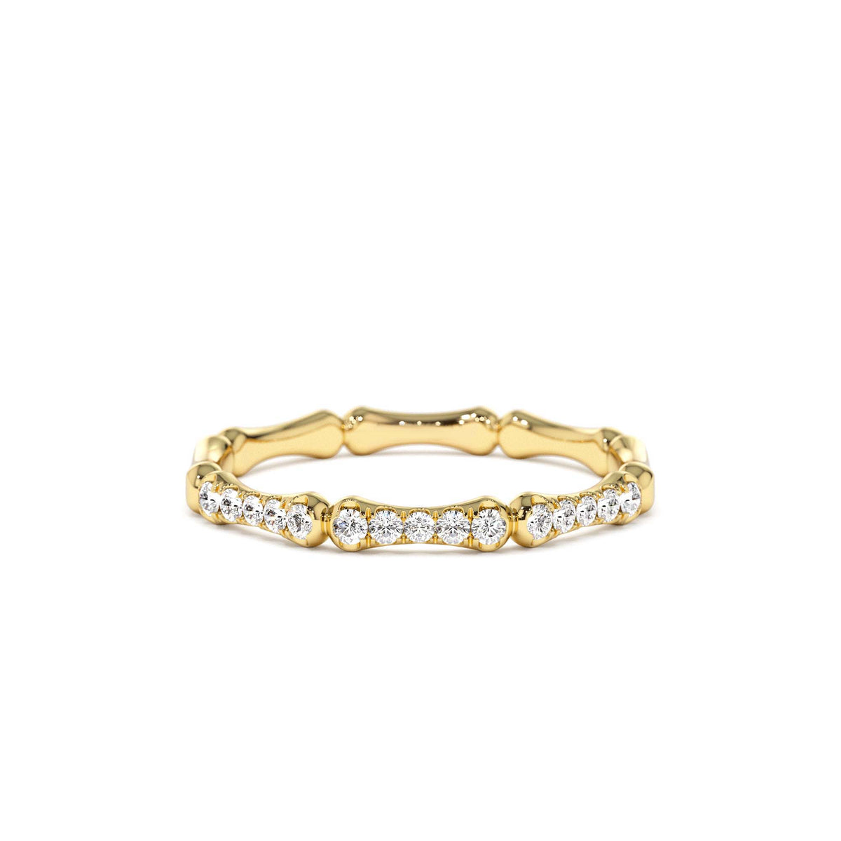 Pave Diamond Bamboo Ring in 14K Gold — view 1