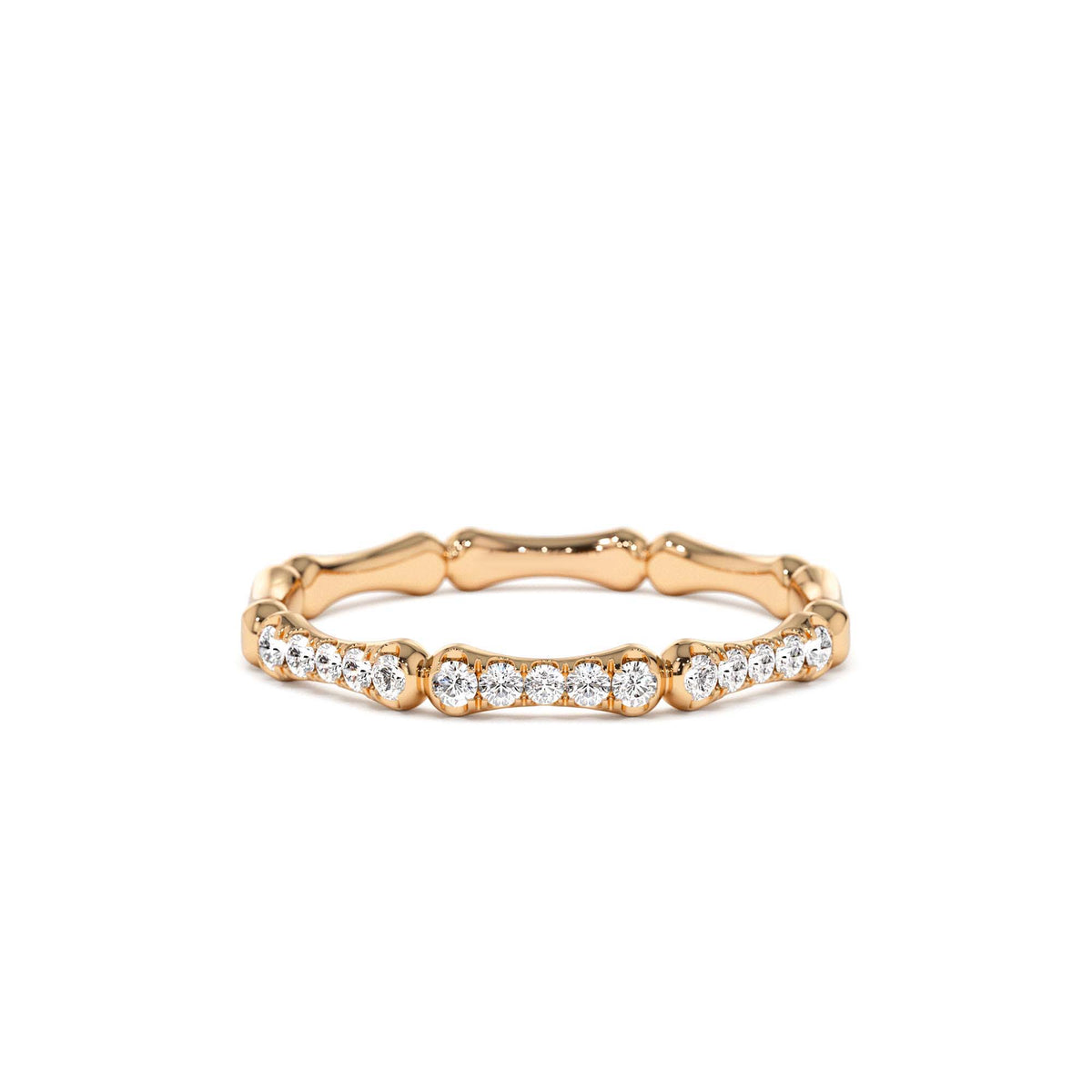Pave Diamond Bamboo Ring in 14K Gold — view 5