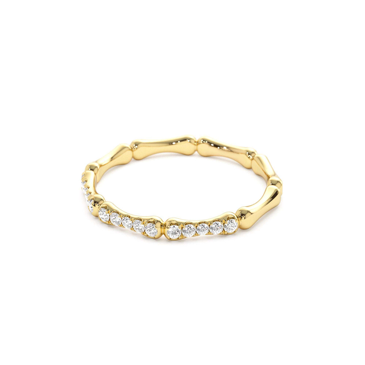 Pave Diamond Bamboo Ring in 14K Gold — view 2