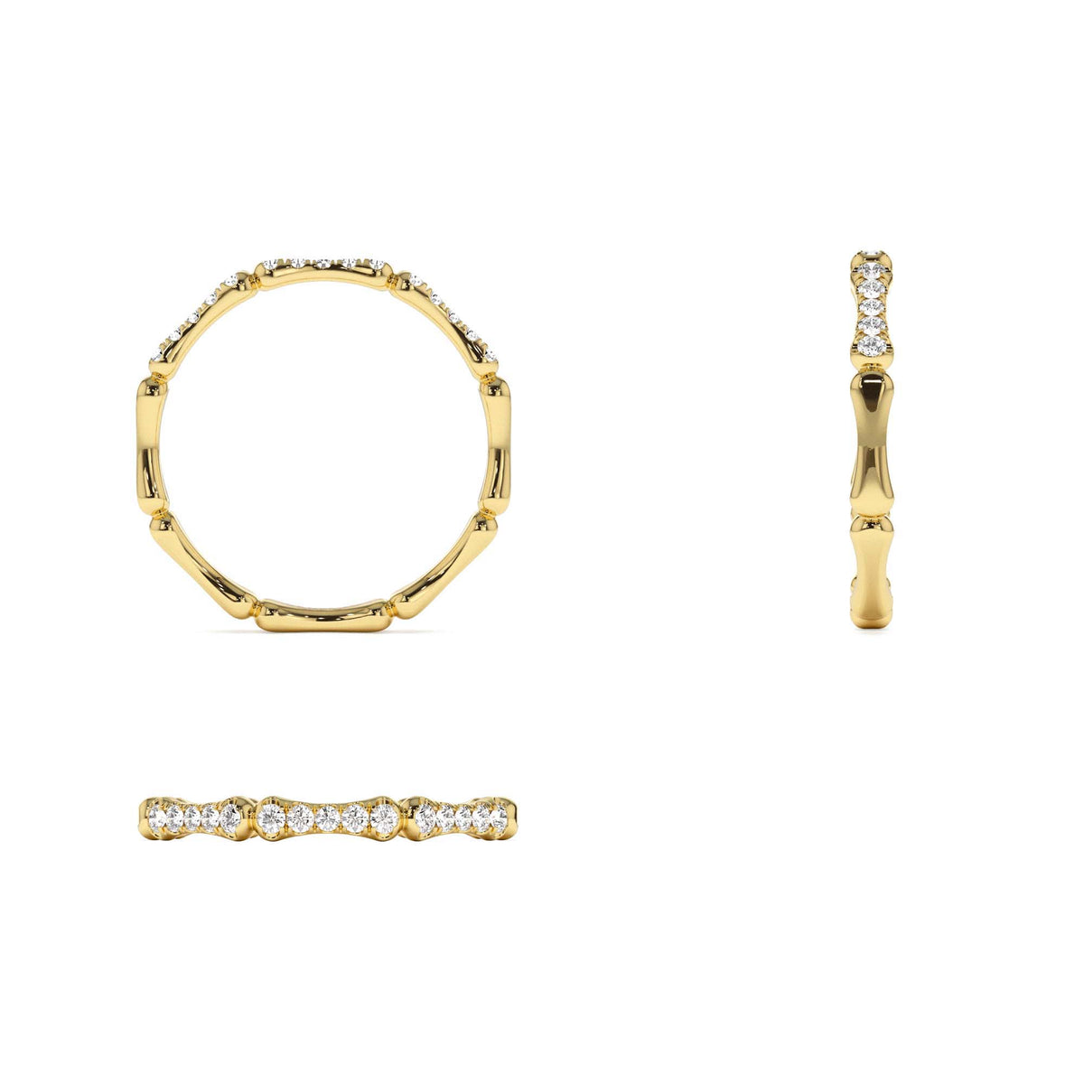 Pave Diamond Bamboo Ring in 14K Gold — view 3