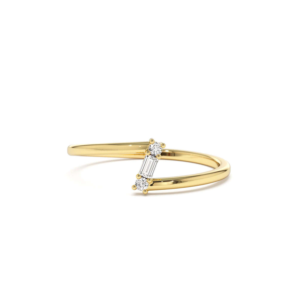 Dainty Diagonal Baguette Diamond Ring in 14K Gold — view 1