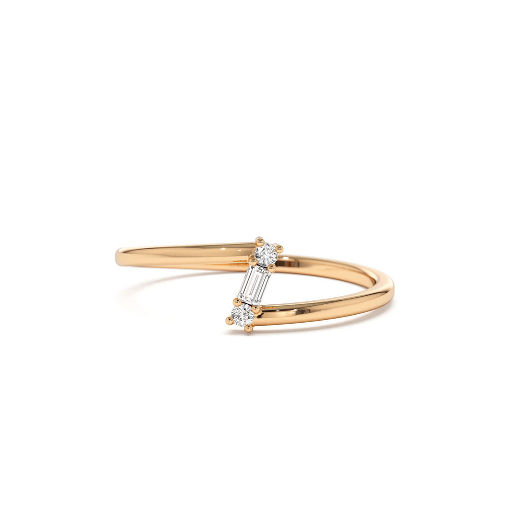 Dainty Diagonal Baguette Diamond Ring in 14K Gold — view 5