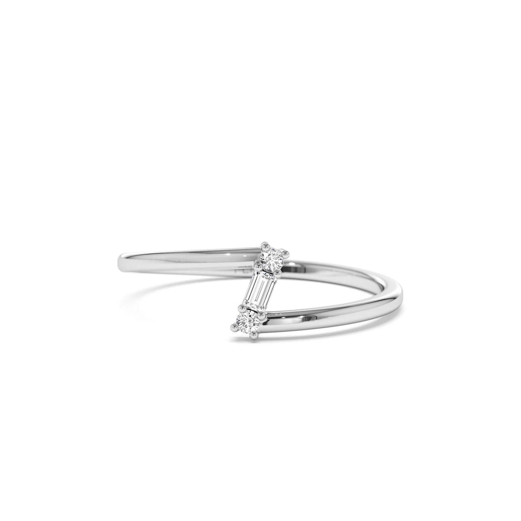 Dainty Diagonal Baguette Diamond Ring in 14K Gold — view 4
