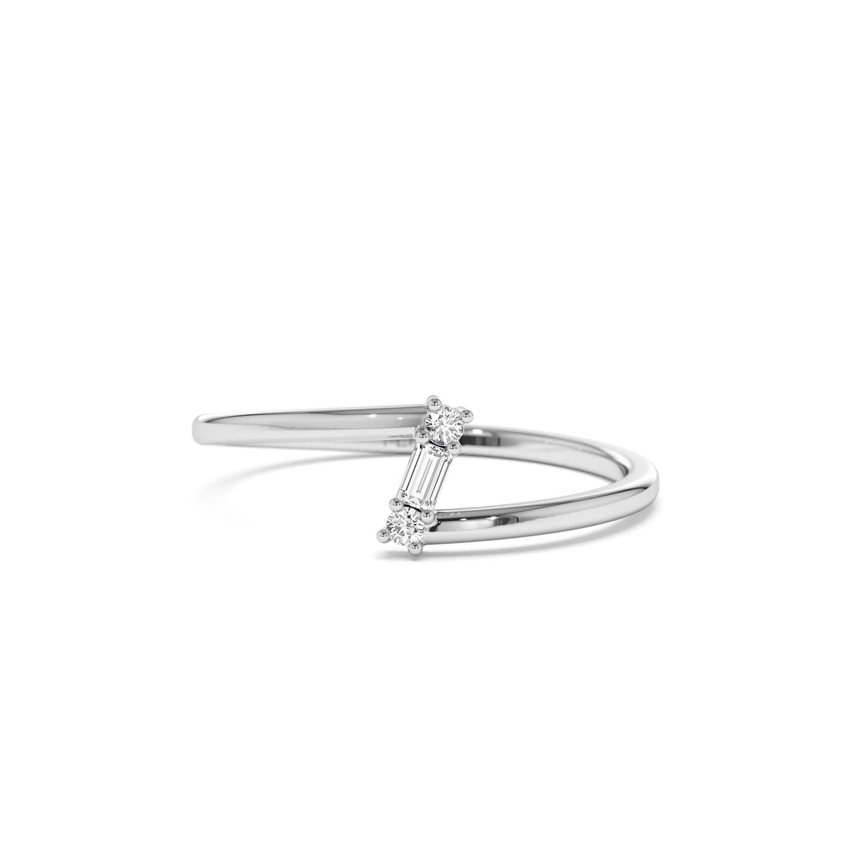 Dainty Diagonal Baguette Diamond Ring in 14K Gold — view 4