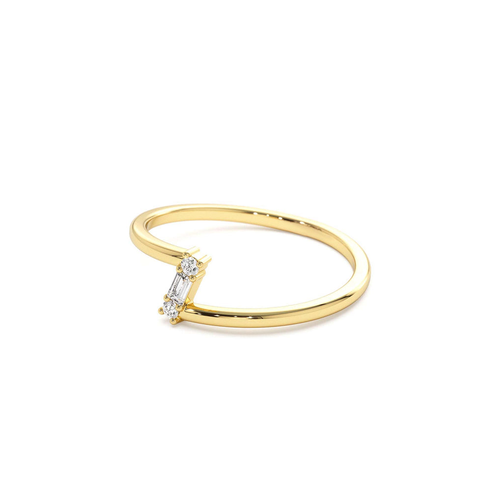 Dainty Diagonal Baguette Diamond Ring in 14K Gold — view 2