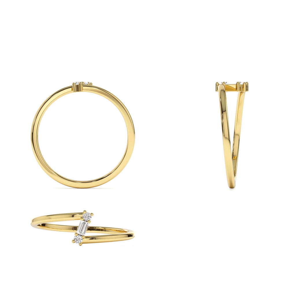 Dainty Diagonal Baguette Diamond Ring in 14K Gold — view 3