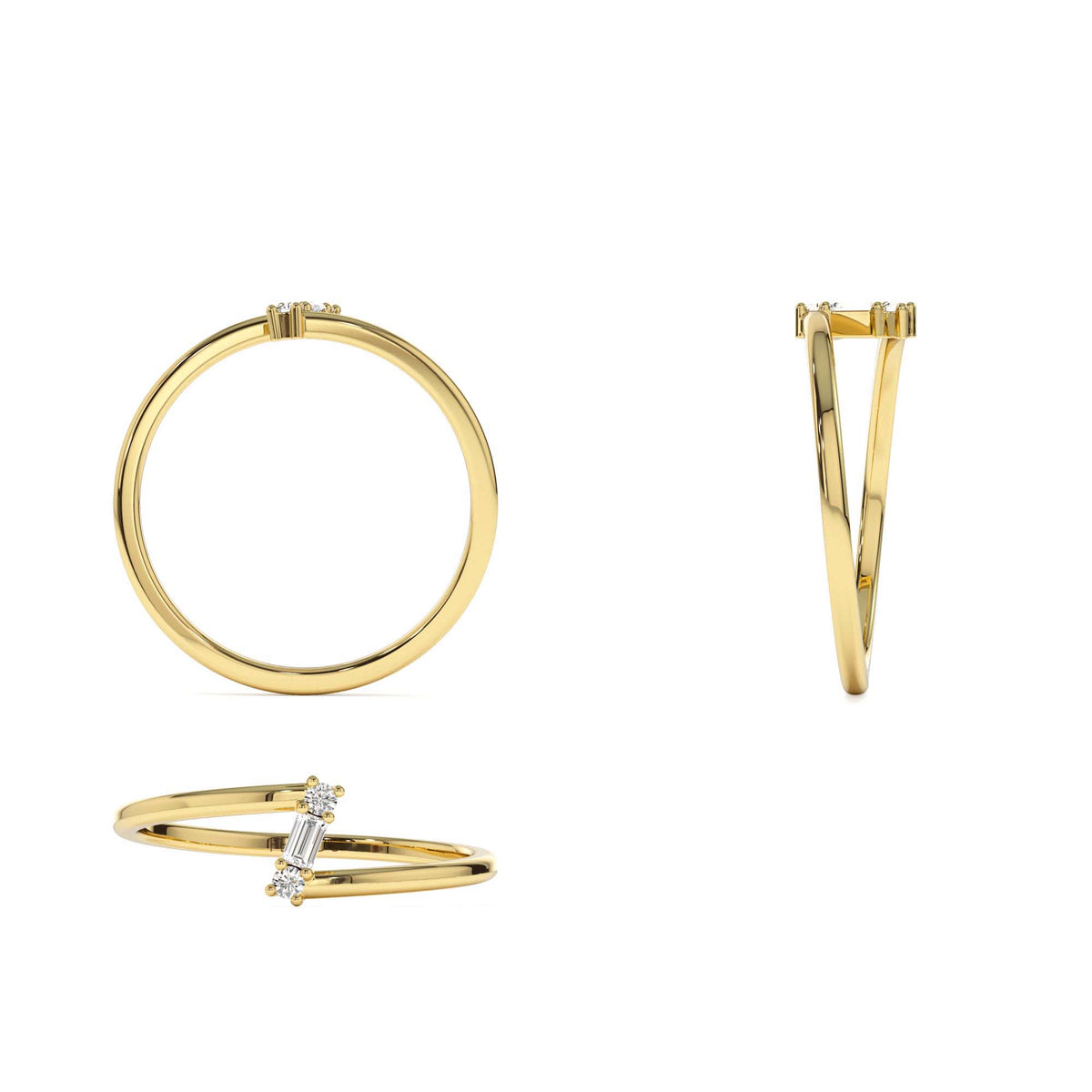 Dainty Diagonal Baguette Diamond Ring in 14K Gold — view 3