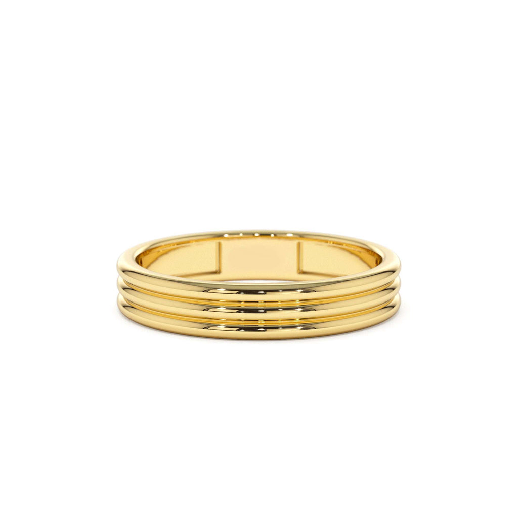 3.5MM Multi Lined Gold Wedding Ring in 14K Gold — view 1